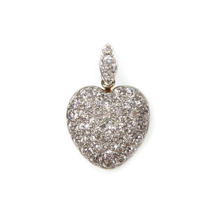 Antique diamond cluster heart pendant